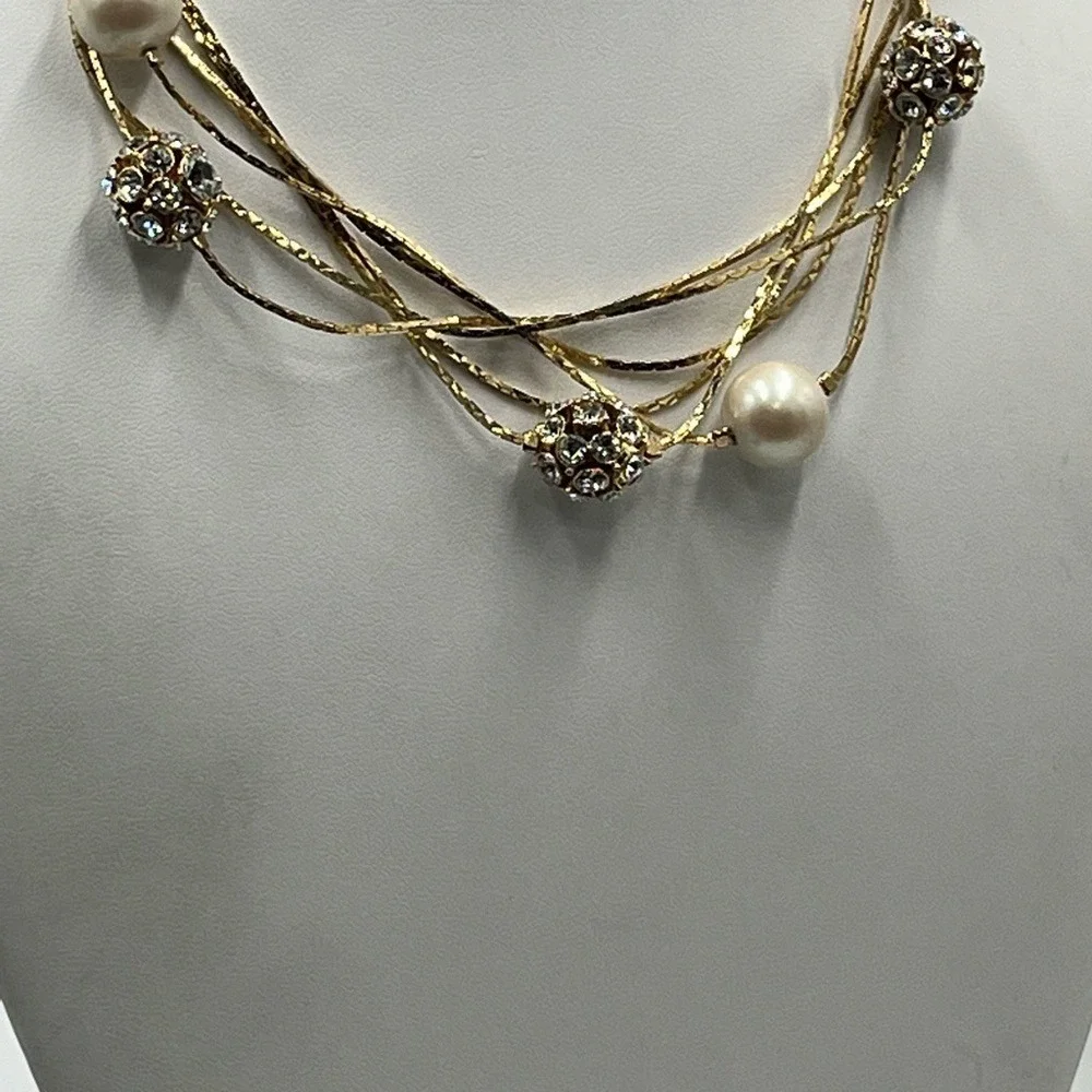 Kate Spade NY Gold Plated Triple Strand Faux Pearl Pave Beads Long Necklace